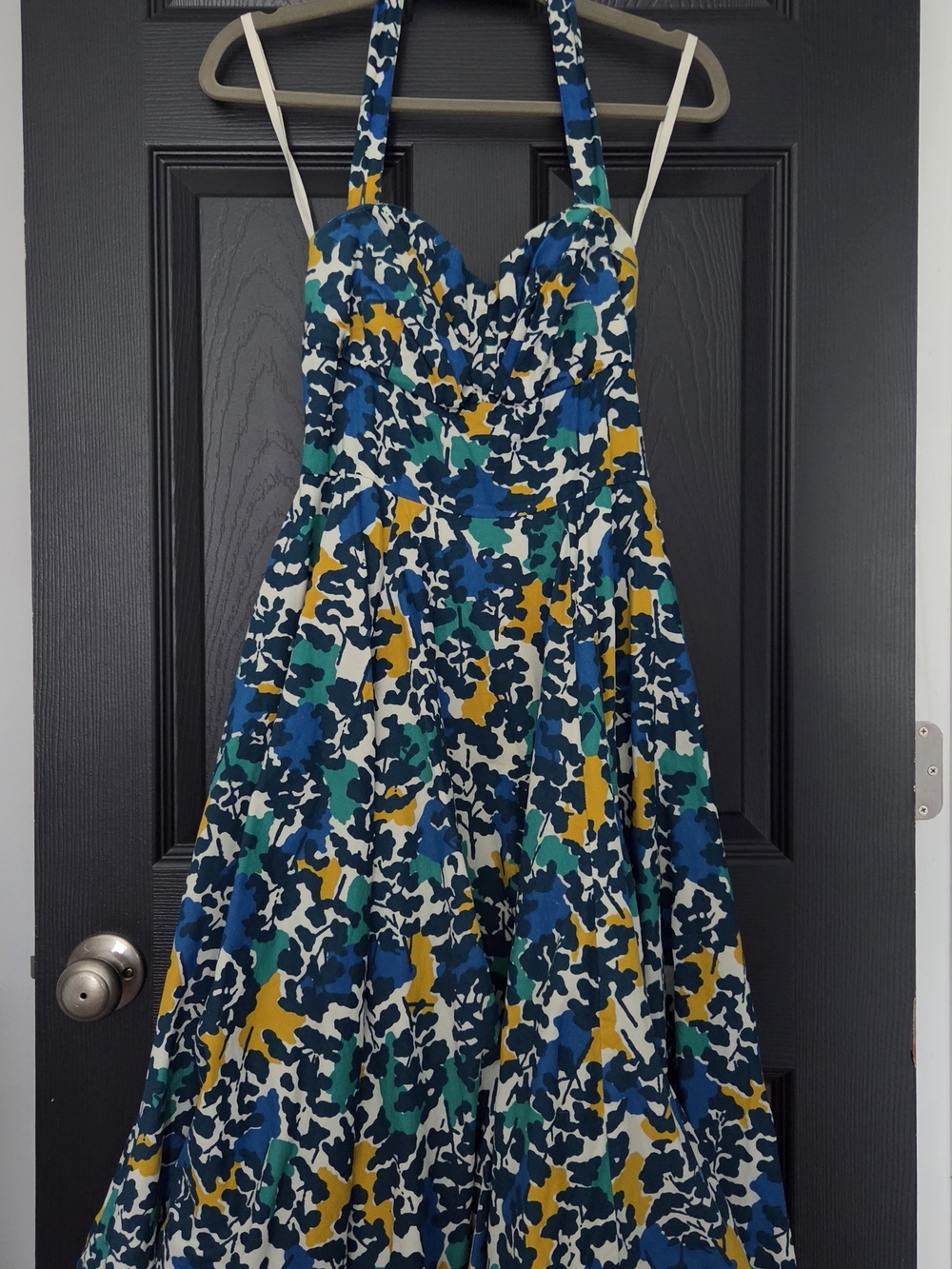 Strapless Floral Print Corduroy in Blue, Teal & Yellow